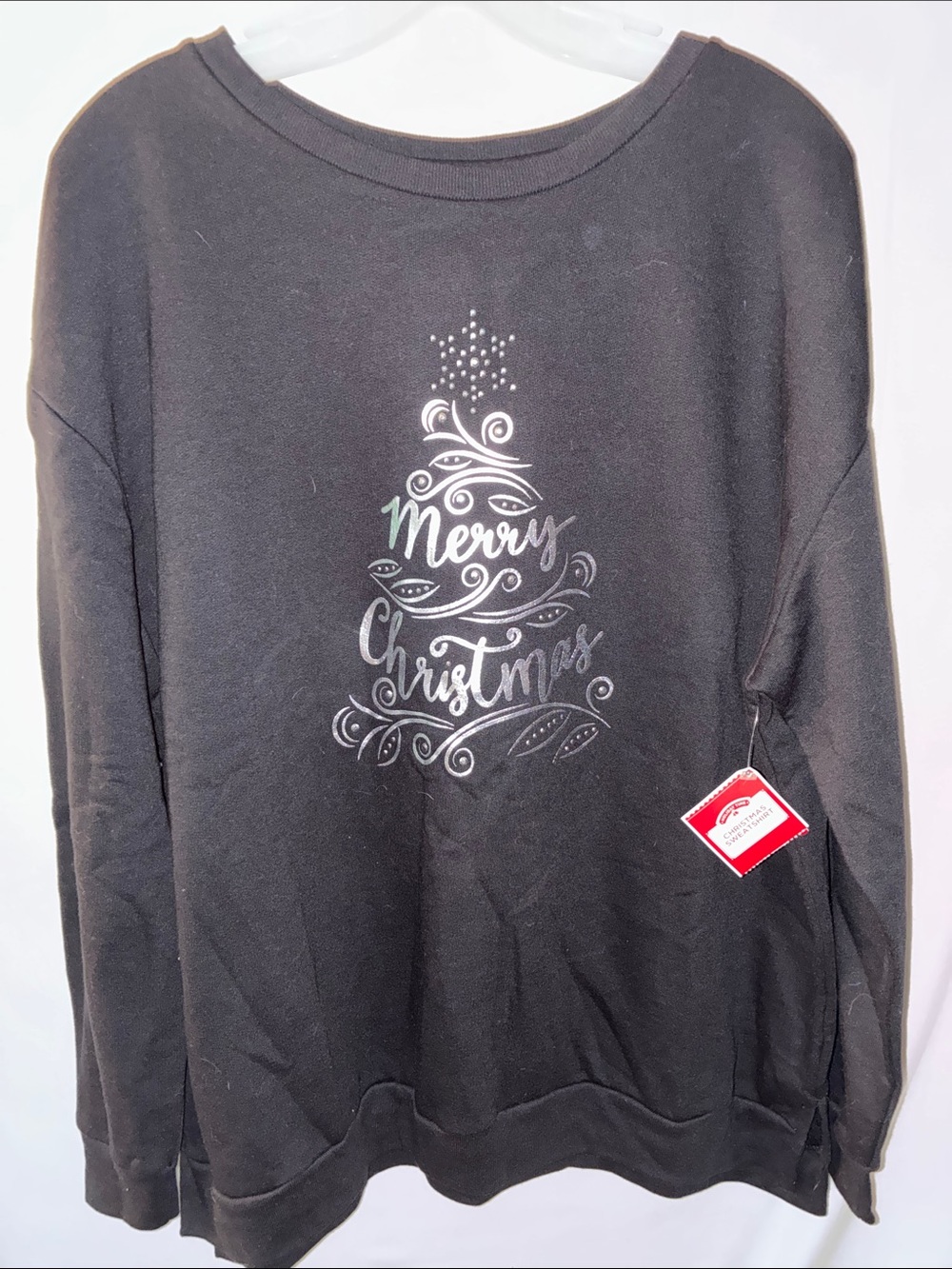 Holiday Time Black Merry Christmas Tree Crewneck Sweatshirt